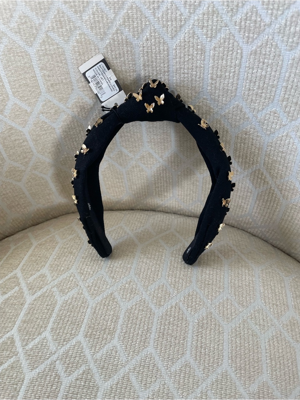 Lele Sadoughi Kids Black Padded Headband with Gold Butterfly Studs